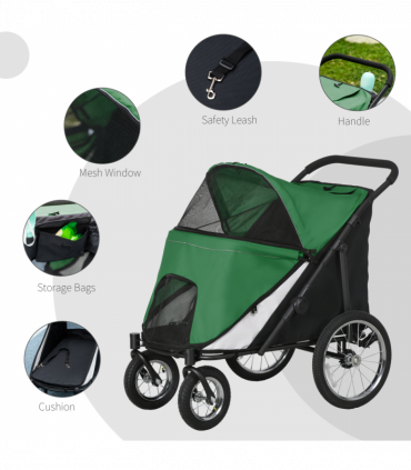 PawHut Pet Stroller Foldable Design with Cushion for M and L Dogs, Dark Green