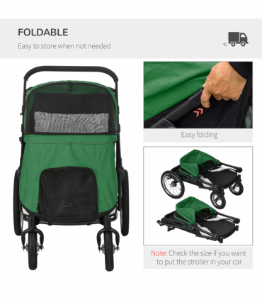 PawHut Pet Stroller Foldable Design with Cushion for M and L Dogs, Dark Green