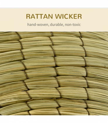 PawHut Raised Cat House, Natural Mat Grass Cat Bed w/ Stand Cushion, 41x 69 cm