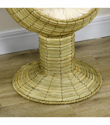 PawHut Raised Cat House, Natural Mat Grass Cat Bed w/ Stand Cushion, 41x 69 cm