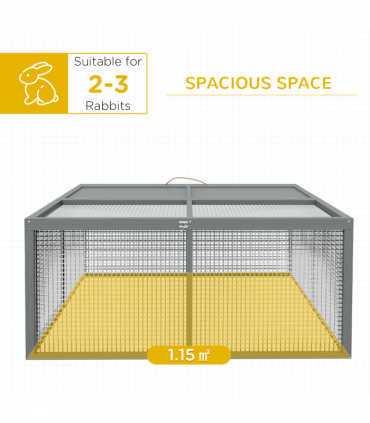 PawHut Wooden Folding Rabbit Run for 2-3 Rabbits, Guinea Pig, Grey