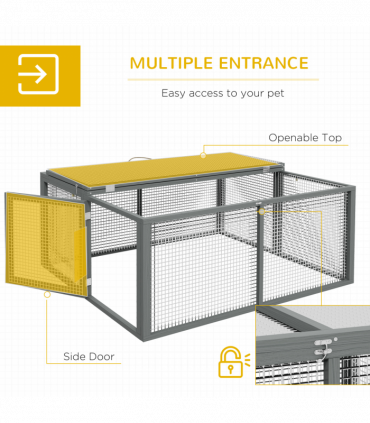 PawHut Wooden Folding Rabbit Run for 2-3 Rabbits, Guinea Pig, Grey