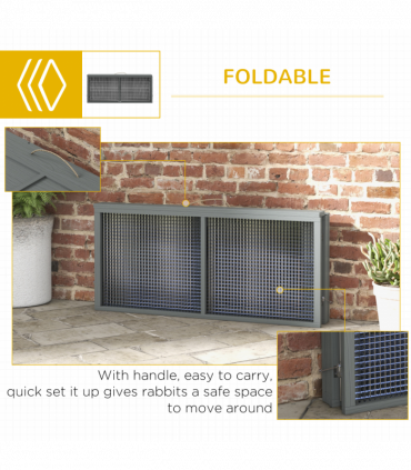 PawHut Wooden Folding Rabbit Run for 2-3 Rabbits, Guinea Pig, Grey