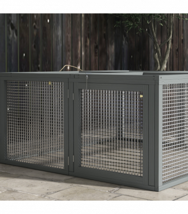 PawHut Wooden Folding Rabbit Run for 2-3 Rabbits, Guinea Pig, Grey