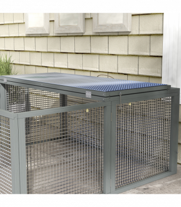 PawHut Wooden Folding Rabbit Run for 2-3 Rabbits, Guinea Pig, Grey