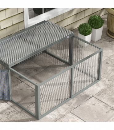 PawHut Wooden Folding Rabbit Run for 2-3 Rabbits, Guinea Pig, Grey