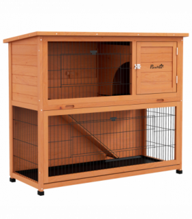 PawHut Wooden Rabbit Hutch Antiseptic Outdoor, for 1-2 Rabbits, Orange