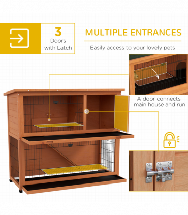 PawHut Wooden Rabbit Hutch Antiseptic Outdoor, for 1-2 Rabbits, Orange