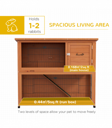 PawHut Wooden Rabbit Hutch Antiseptic Outdoor, for 1-2 Rabbits, Orange