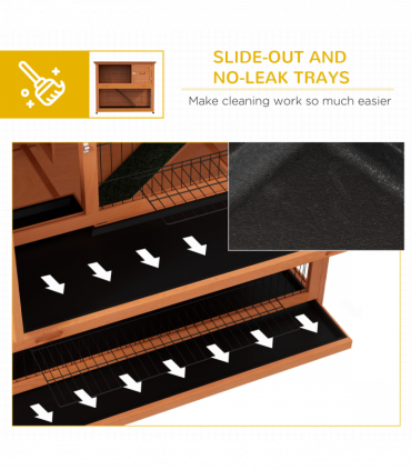 PawHut Wooden Rabbit Hutch Antiseptic Outdoor, for 1-2 Rabbits, Orange