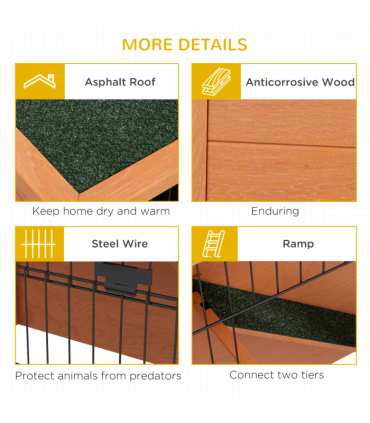 PawHut Wooden Rabbit Hutch Antiseptic Outdoor, for 1-2 Rabbits, Orange