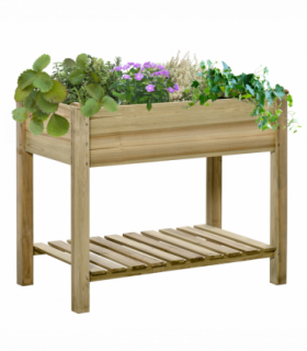 Raised Garden Bed with Legs and Storage Shelf, Elevated Wooden Planter Box,