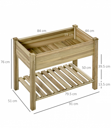 Raised Garden Bed with Legs and Storage Shelf, Elevated Wooden Planter Box,