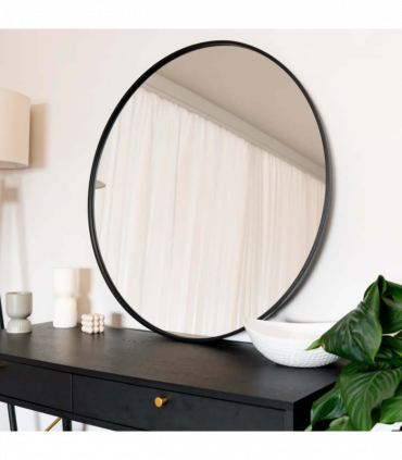 Rei - Large Round Black Metal Circle Mirror - 90cm x 90cm