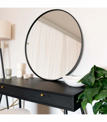 Rei - Large Round Black Metal Circle Mirror - 90cm x 90cm