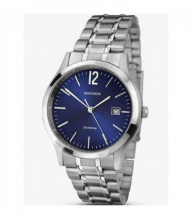 Sekonda Mens Basic Dated Blue Dial Stainless Steel Bracelet Watch - 3728