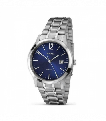 Sekonda Mens Basic Dated Blue Dial Stainless Steel Bracelet Watch - 3728