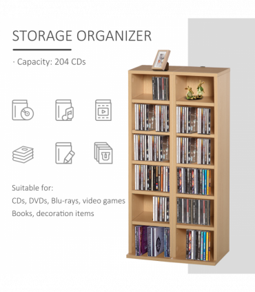 Set of 2 CD Media Display Shelf Unit Tower Rack w/ Adjustable Shelves Wood Color