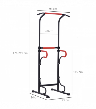 Steel Multi-Use Exercise Power Tower Station Adjustable Height w/ Grips HOMCOM