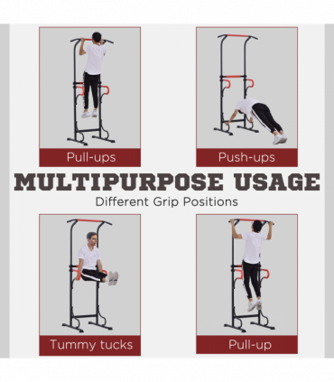 Steel Multi-Use Exercise Power Tower Station Adjustable Height w/ Grips HOMCOM