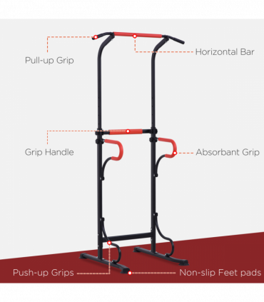 Steel Multi-Use Exercise Power Tower Station Adjustable Height w/ Grips HOMCOM