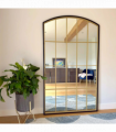 Tomi- Full Length Black & Gold Metal Arched Lattice Window Mirror - 180cm x 105cm