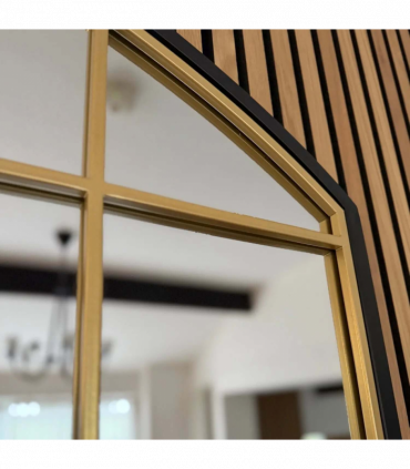 Tomi- Full Length Black & Gold Metal Arched Lattice Window Mirror - 180cm x 105cm