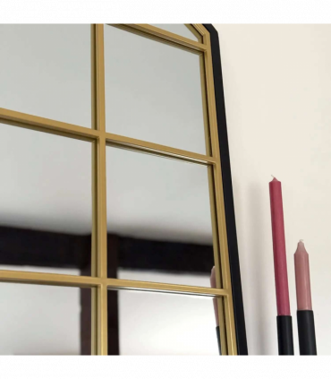 Tomi- Full Length Black & Gold Metal Arched Lattice Window Mirror - 180cm x 105cm