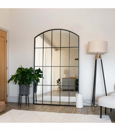 Tomi- Full Length Black Metal Arched Lattice Window Mirror - 200cm x 120cm