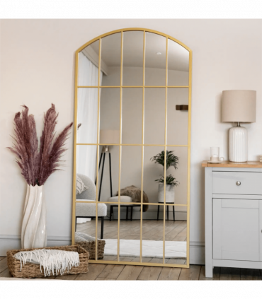 Tomi- Full Length Gold Metal Arched Lattice Window Mirror - 180cm x 90cm