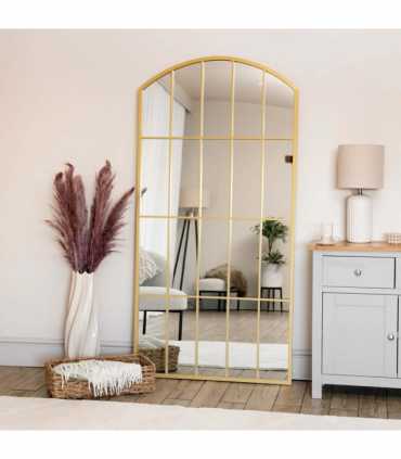 Tomi- Full Length Gold Metal Arched Lattice Window Mirror - 180cm x 90cm
