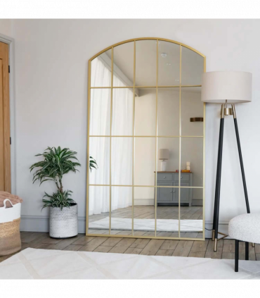 Tomi- Full Length Gold Metal Arched Lattice Window Mirror - 200cm x 120cm