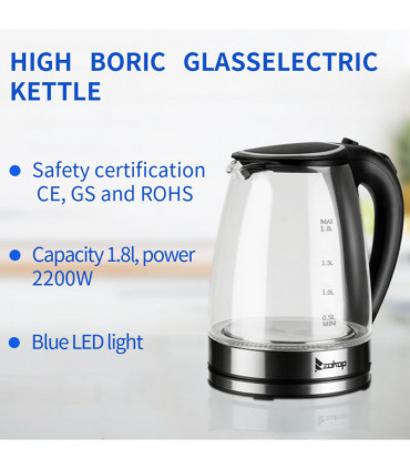[Same model: 94353526] HD-1857-A 220V 2000W 1.8L Electric Glass Kettle UK Plug