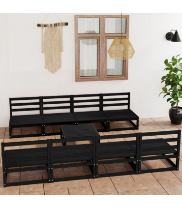 vidaXL 9 Piece Garden Lounge Set Black Solid Pinewood