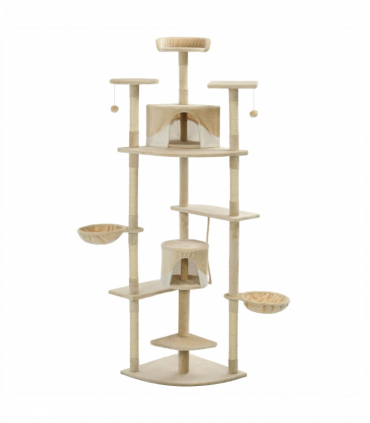 vidaXL Cat Tree with Sisal Scratching Posts 203 cm Beige and White