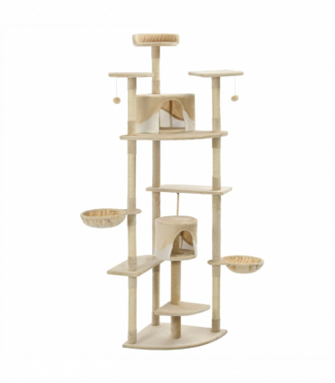 vidaXL Cat Tree with Sisal Scratching Posts 203 cm Beige and White
