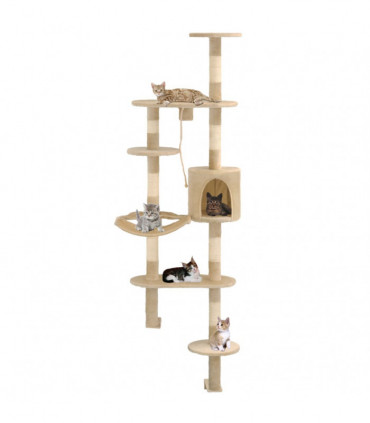 vidaXL Cat Tree with Sisal Scratching Posts Wall Mounted 194 cm Beige