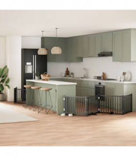 vidaXL Dog Gate with Door Foldable 10 Panels Black 800 cm Poplar Wood