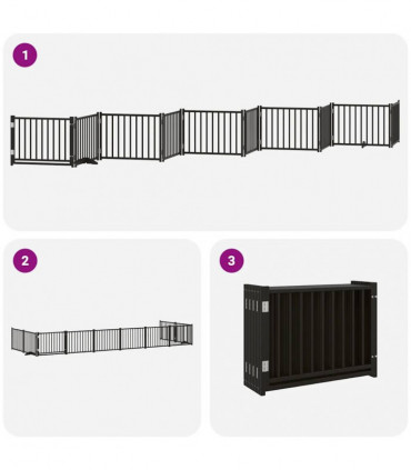 vidaXL Dog Gate with Door Foldable 10 Panels Black 800 cm Poplar Wood