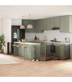 vidaXL Dog Gate with Door Foldable 10 Panels Black 800 cm Poplar Wood