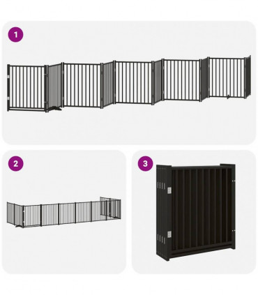 vidaXL Dog Gate with Door Foldable 10 Panels Black 800 cm Poplar Wood