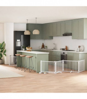 vidaXL Dog Gate with Door Foldable 10 Panels White 800 cm Poplar Wood