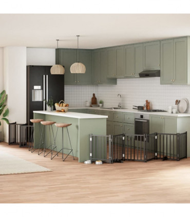 vidaXL Dog Gate with Door Foldable 12 Panels Black 600 cm Poplar Wood