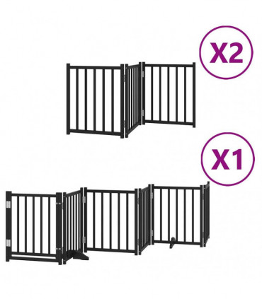 vidaXL Dog Gate with Door Foldable 12 Panels Black 600 cm Poplar Wood