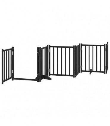vidaXL Dog Gate with Door Foldable 12 Panels Black 600 cm Poplar Wood