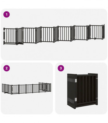 vidaXL Dog Gate with Door Foldable 12 Panels Black 600 cm Poplar Wood