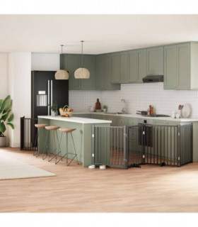 vidaXL Dog Gate with Door Foldable 12 Panels Black 960 cm Poplar Wood