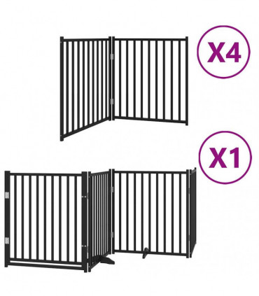vidaXL Dog Gate with Door Foldable 12 Panels Black 960 cm Poplar Wood