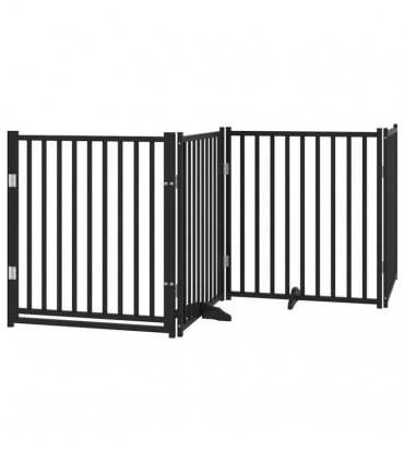 vidaXL Dog Gate with Door Foldable 12 Panels Black 960 cm Poplar Wood