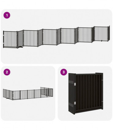 vidaXL Dog Gate with Door Foldable 12 Panels Black 960 cm Poplar Wood